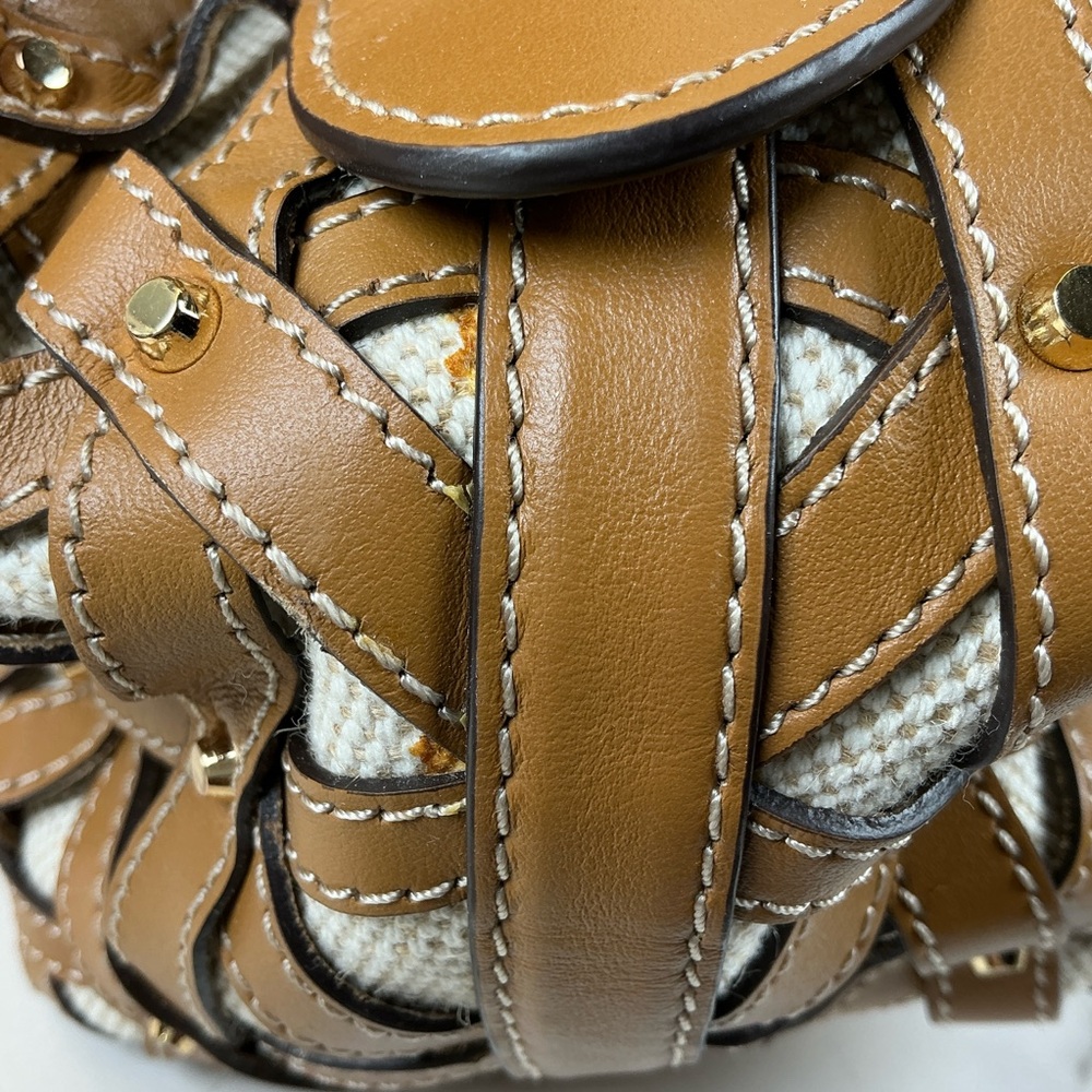 Michael‎ Kors Brooklyn Brown Gold Studded Woven Leather Canvas Shoulder Bag - Picture 16 of 16